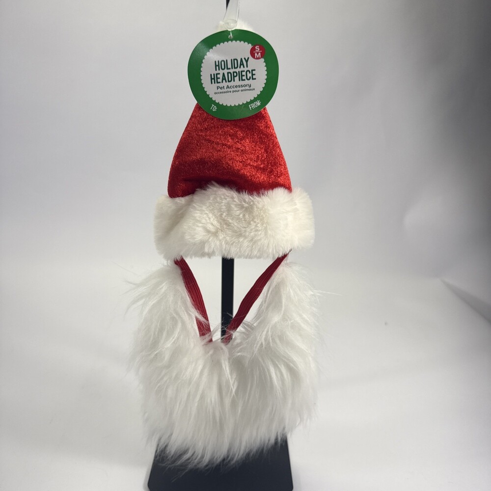 Dog Puppy Santa Hat and Beard Merry Christmas Holiday Headband S/M